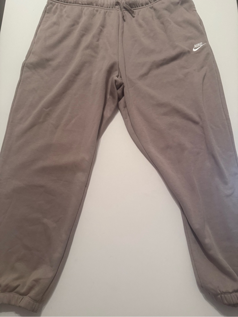 Nike Taupe Women's Oversized Mid Rise Soft Track Joggers with White Swoosh